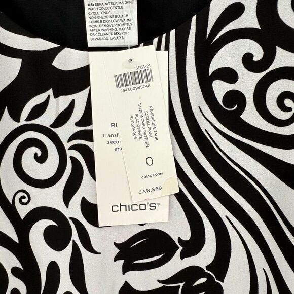 Chico's Reversible Tank Top Black White Scroll Print Women Small 4/6 NEW - Picture 5 of 5